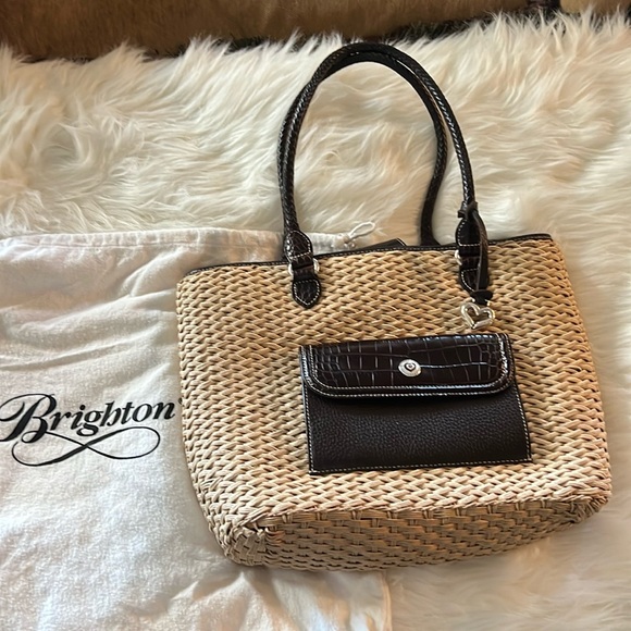 Brighton Straw Leather Handbag Woven Braided Straps